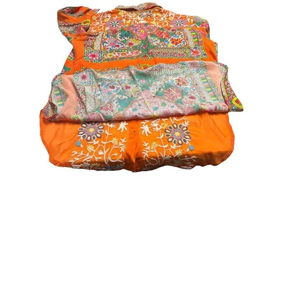 Bohemian Floral & Paisley Embroidered Shirt - All About Her S - Viscose Orange & - Picture 9 of 9
